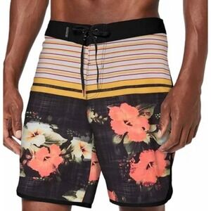 Hurley Phantom Boardshorts Mens 33 Floral Hibiscus Surf Swim Trunks Black Orange